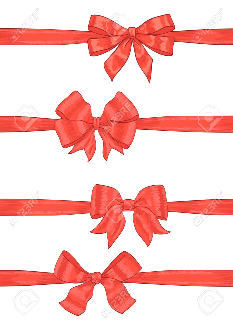 artistic hand drawn red ribbons bow on white vector royalty free