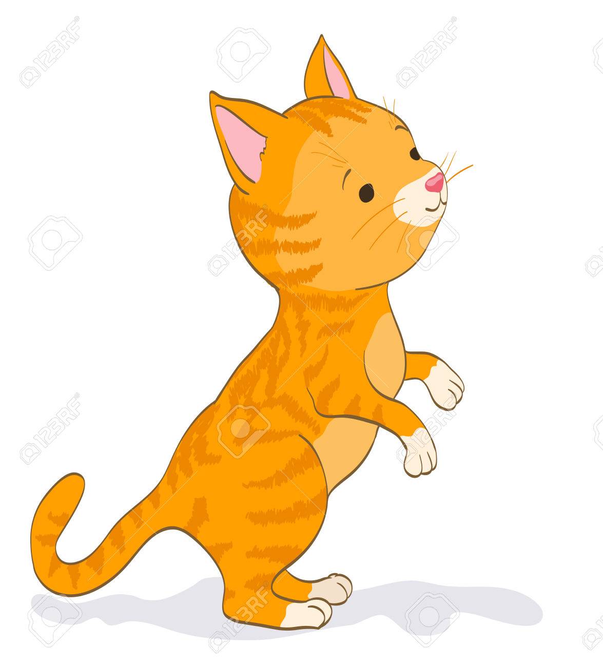 かわいい小さな猫の立っています 赤とらの子猫 漫画のベクトル図 のイラスト素材 ベクタ Image