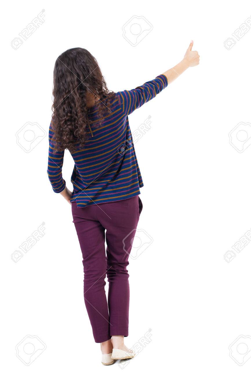 back view of woman thumbs up rear view people collection backside