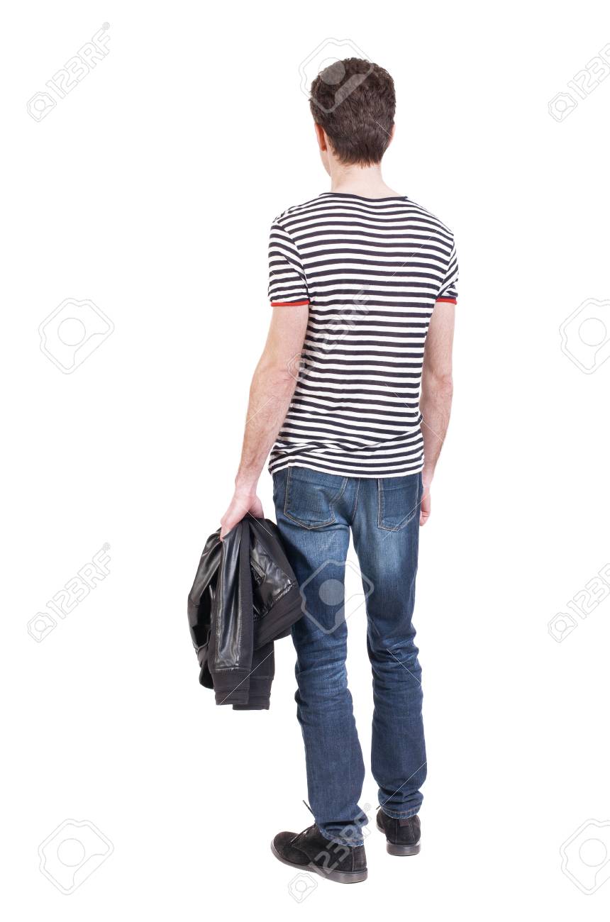 back view of man in jeans standing young guy rear view people back side