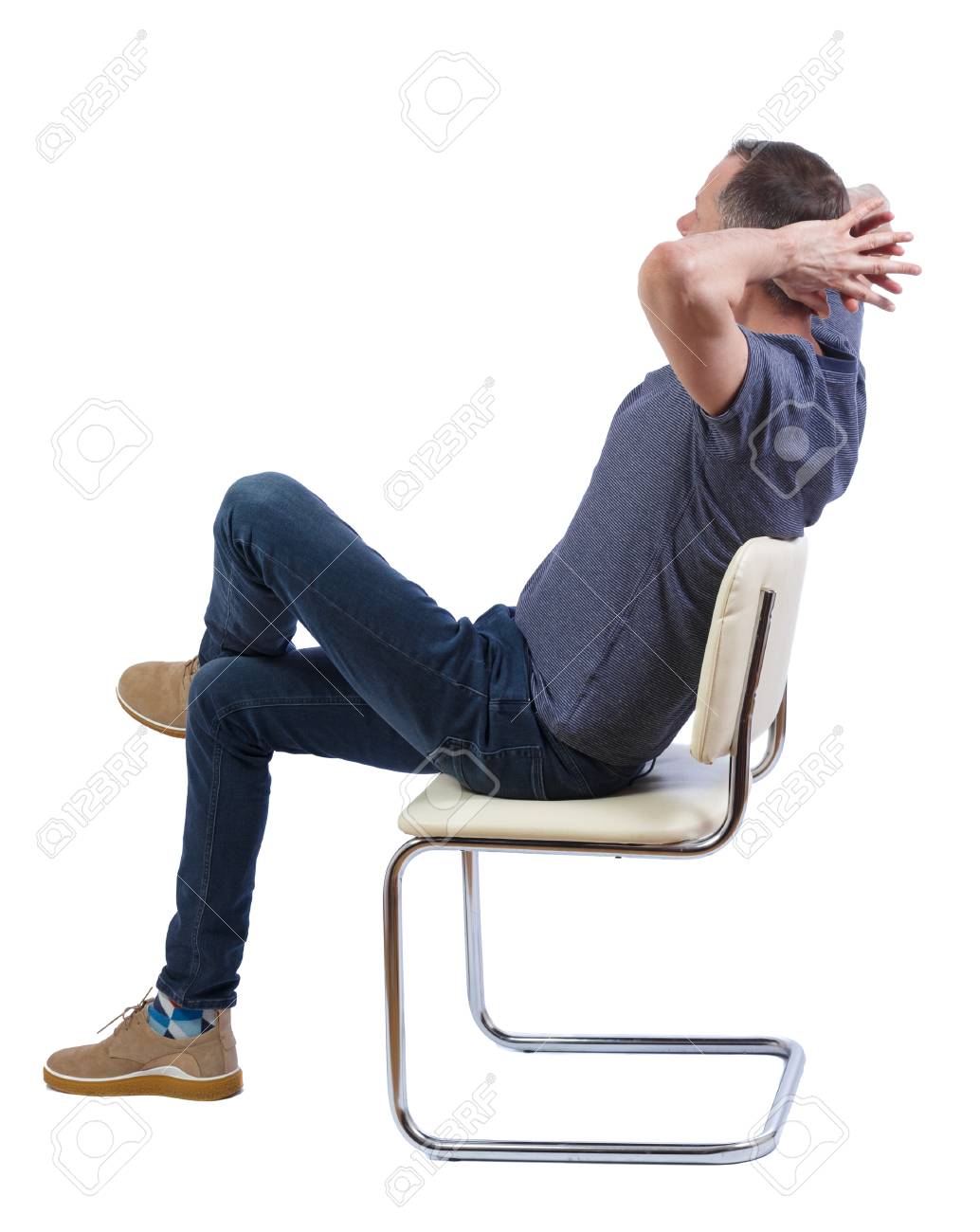 Side View Of A Man Sitting On A Chair Rear View People Collection Stock Photo Picture And Royalty Free Image Image 117617934