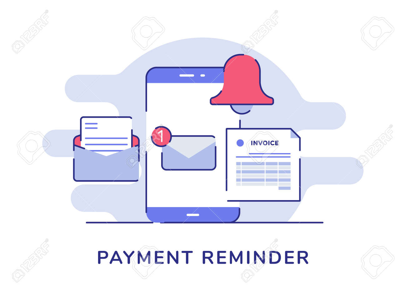 Payment Reminder Alarm Message Notification On Display Smartphone Screen  Background Of Email Letter Invoice With Flat Outline Style Royalty Free  SVG, Cliparts, Vectors, and Stock Illustration. Image 155920775., image size:1300x975