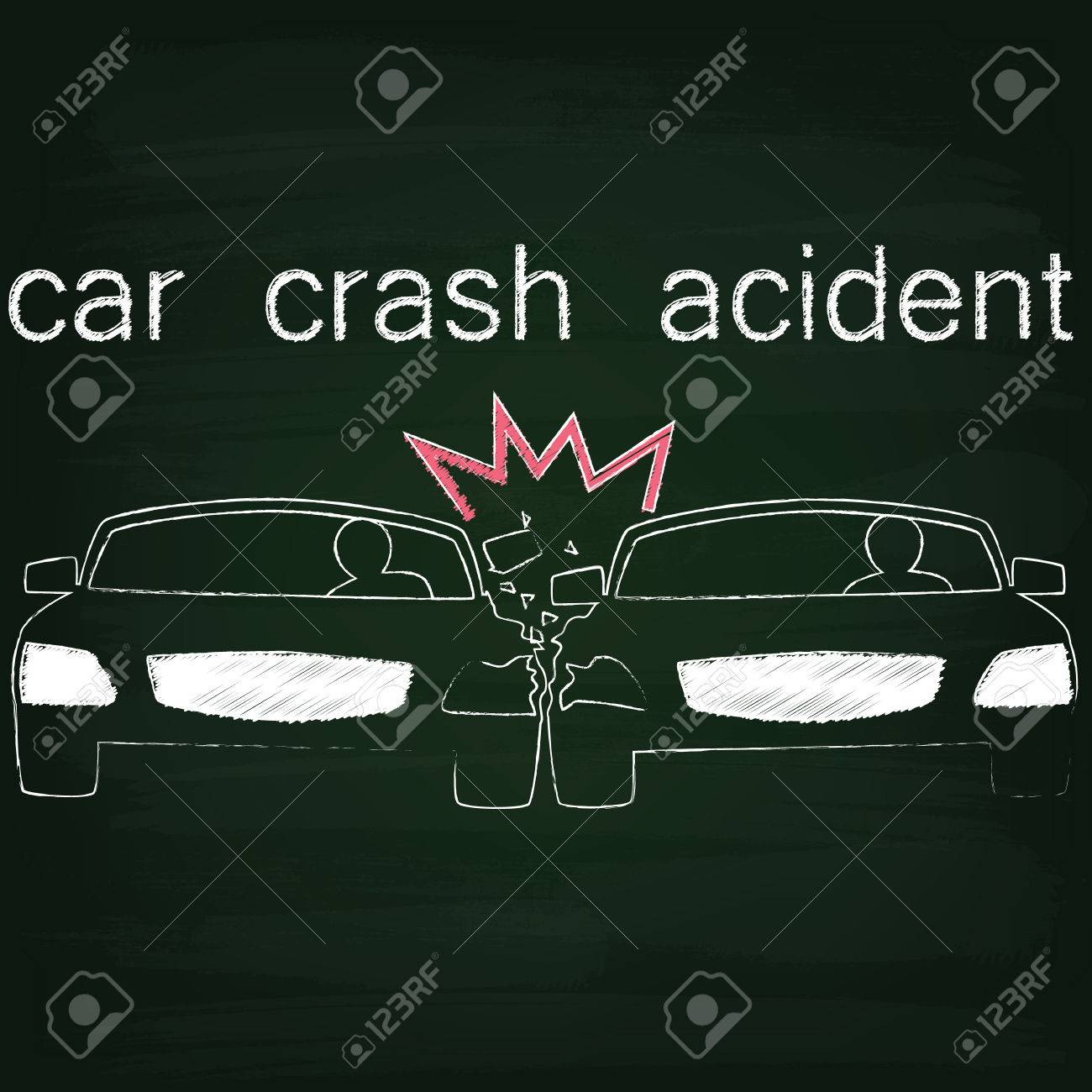 黒板のチョークによって側面衝突塗料で自動車事故のための記号 のイラスト素材 ベクタ Image