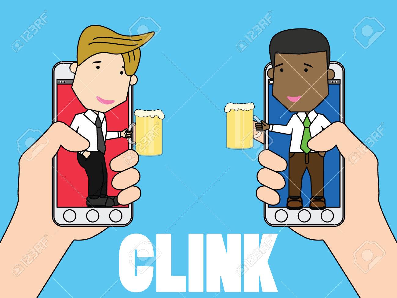 business partners toasting with smart phone app to celebrate contract for business partners