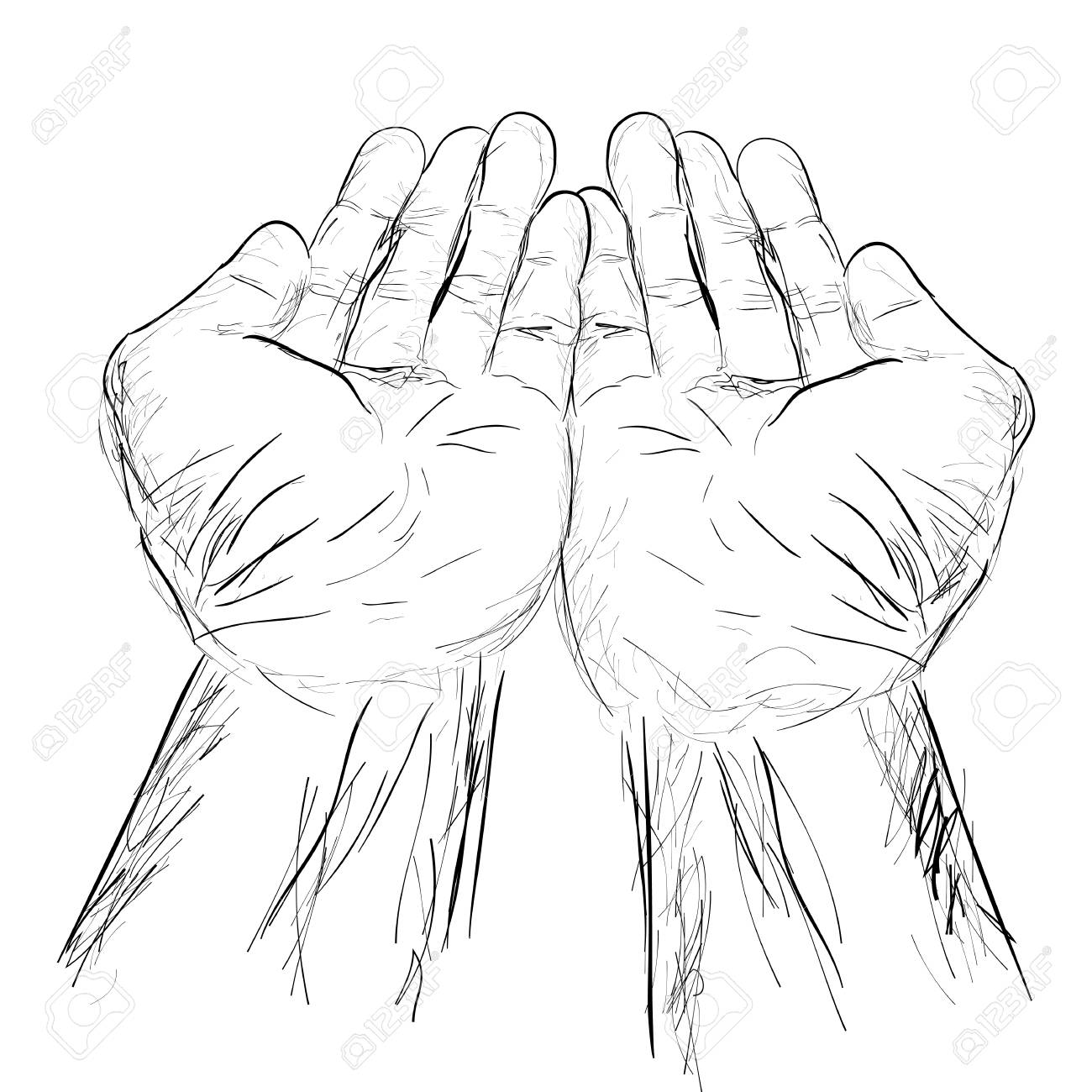 Vector Simple Hand Draw Sketch Praying Hand At White Background