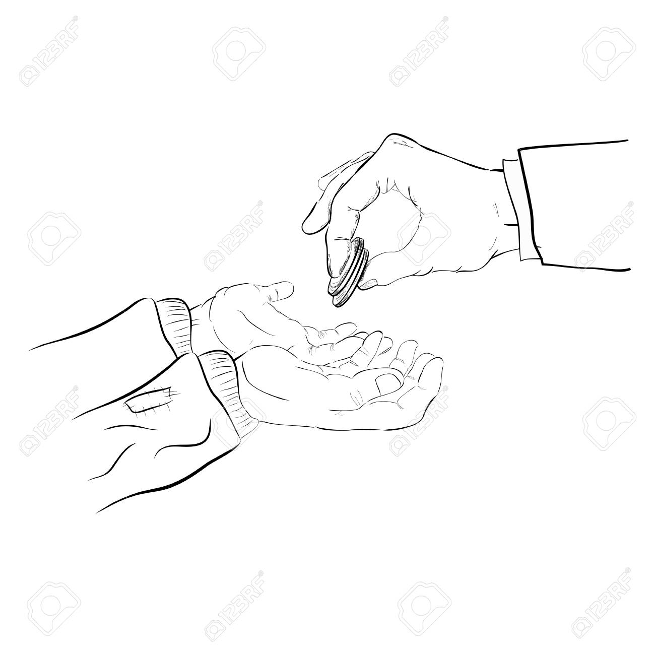 Sketchy Rich Man Hand Give A Donation To A Poor One Stock Photo, Picture  and Royalty Free Image. Image 114974657., image size:1300x1300