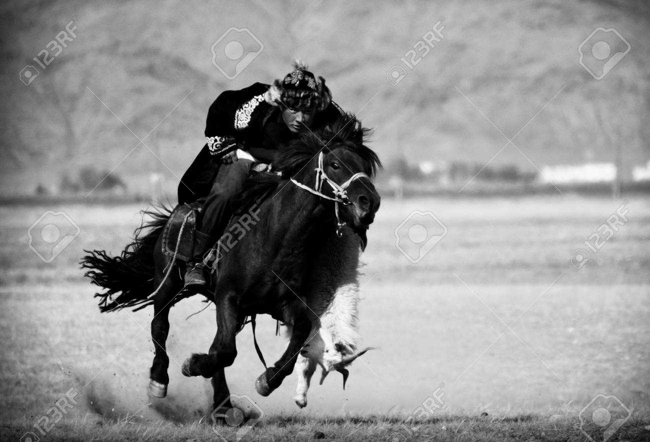 Mongolian Horses In The Mountains During The Golden Eagle Festival