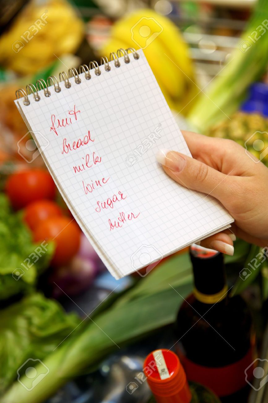 british shopping list in a supermarket with a shopping trolley stock supermarket shopping list