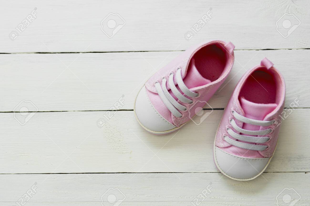 Pink Baby Girl Shoes, On Gray 