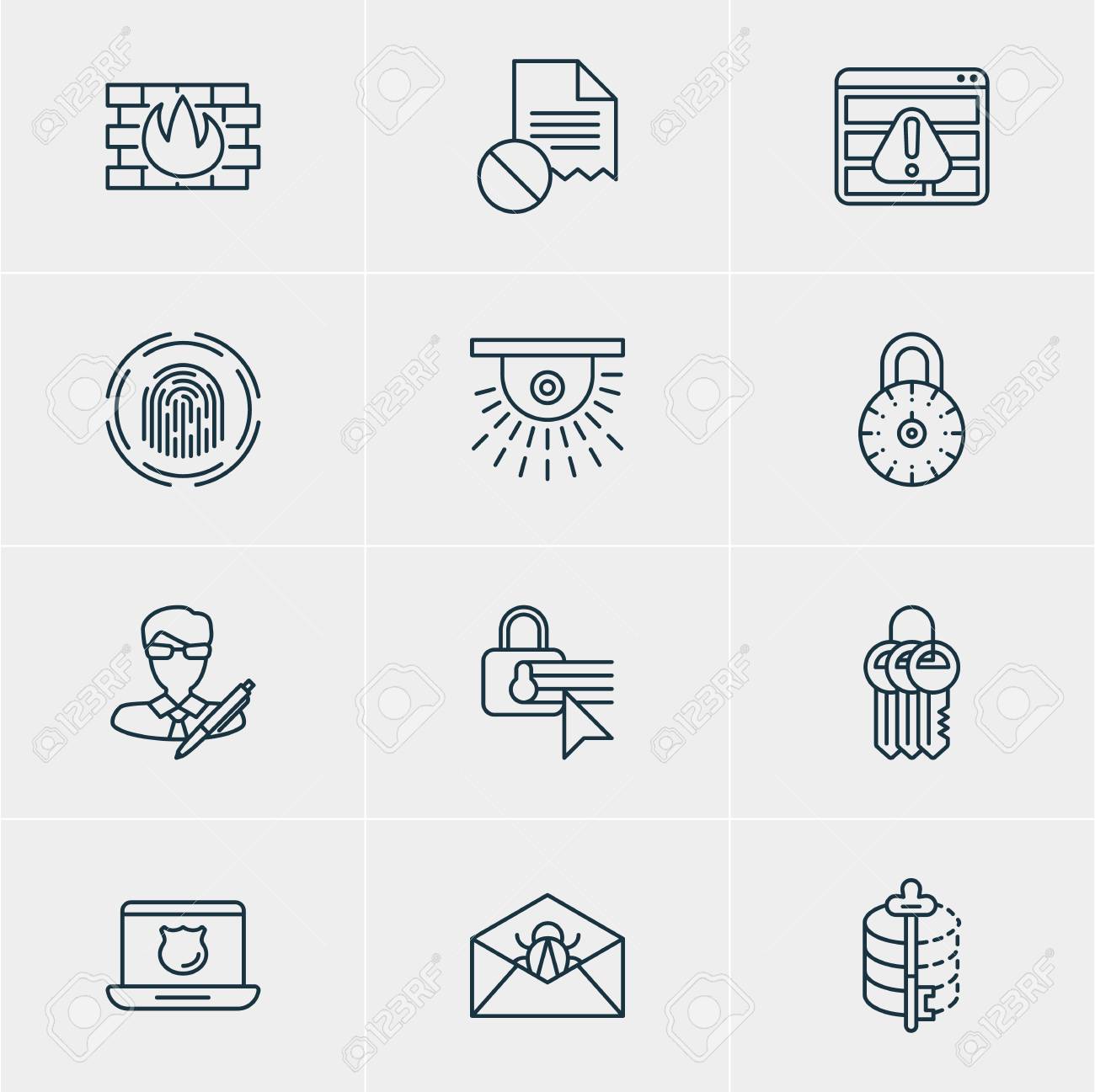 12 の Web 安全性アイコンのベクター イラストです エンコーダー 鍵の受け渡し 著作権およびその他の要素の編集可能なパック のイラスト素材 ベクタ Image