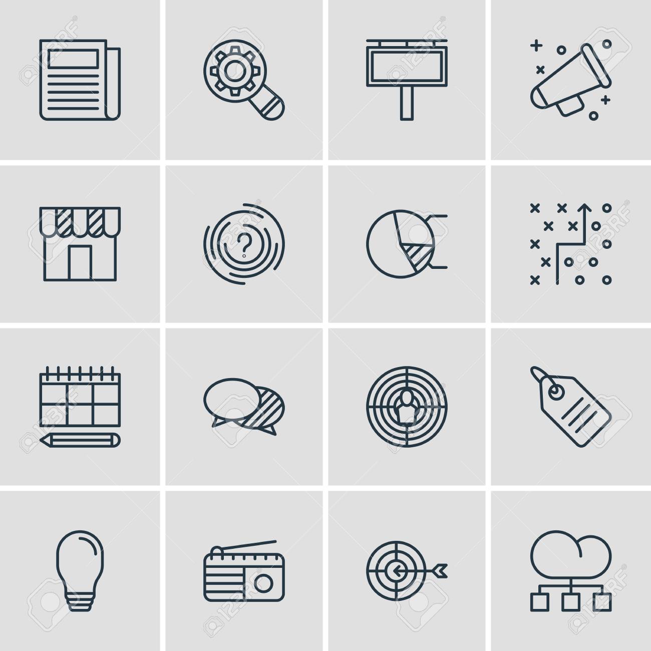 16 広告アイコンのベクター イラストです 議論 分析 編集可能なパック発表および他の要素 のイラスト素材 ベクタ Image