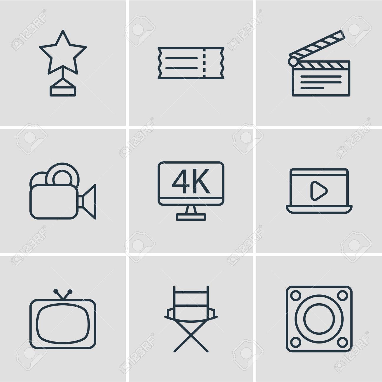 9 のムービー アイコンのベクター イラストです テレビ クラッパー カメラ その他の要素の編集可能なパック のイラスト素材 ベクタ Image