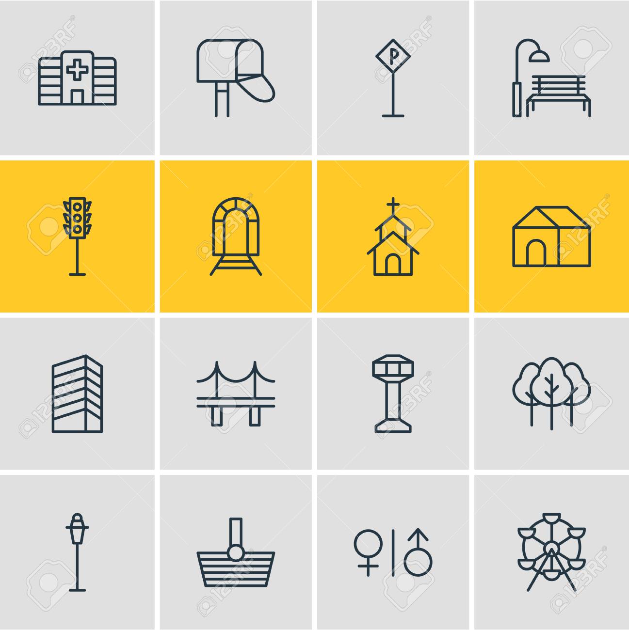 インフラストラクチャの 16 のアイコンのベクター イラストです バスケット フォレスト トイレ その他の要素の編集可能なパック のイラスト素材 ベクタ Image