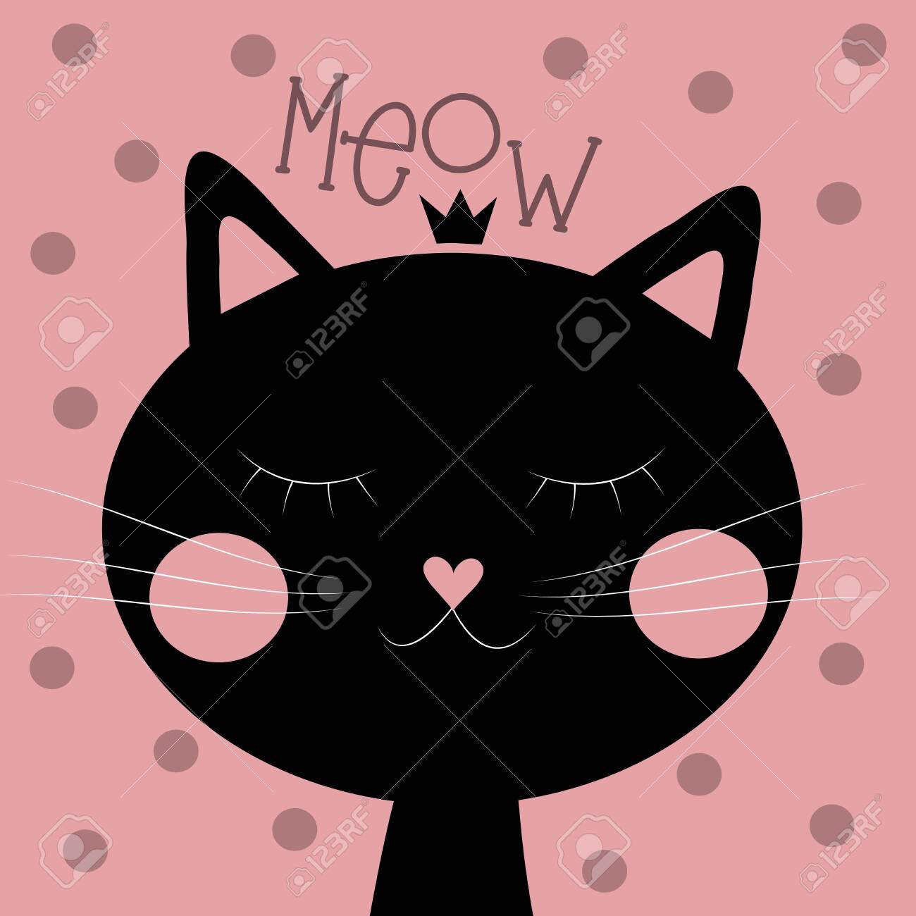 王冠を持つかわいい黒猫とニャーテキスト。ベビールームの装飾、保育園