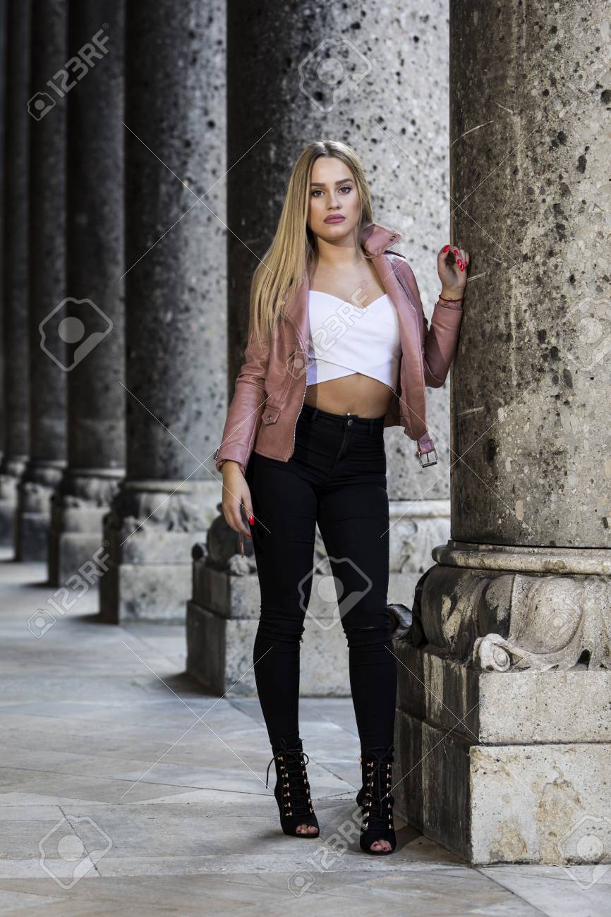 black jeans and leather jacket