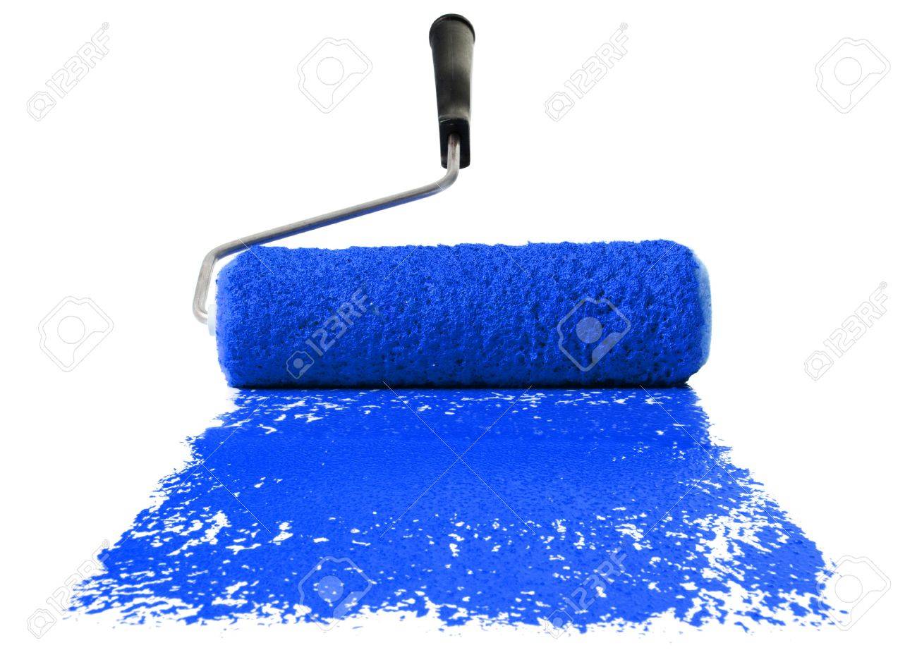 Blue Paint paint roller with blue paint isolated over white background stock Blue Paint paint roller with blue paint isolated over white background stock