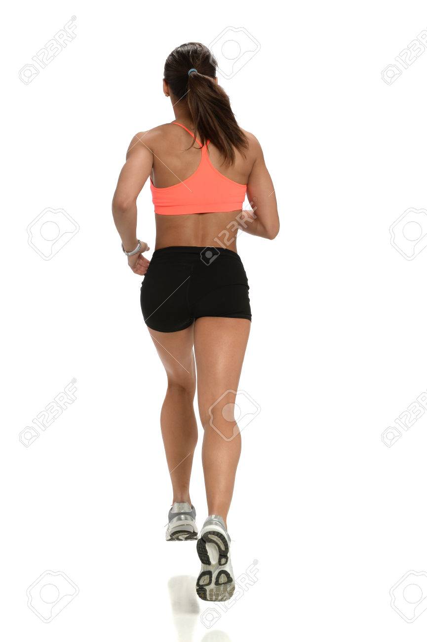 Young woman running viewed from behind isolated over white background - 31804248 Young woman running viewed from behind isolated over white background - 31804248