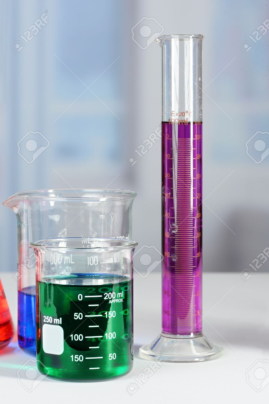 Laboratory Beakers And Graduated Cylinder On Lab Table Stock Photo Picture And Royalty Free Image Image 63774091