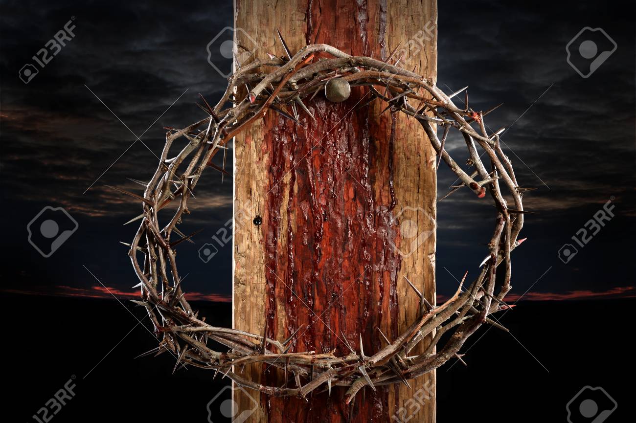 Crown of thorns cross held by nail - 67548840 Crown of thorns cross held by nail - 67548840