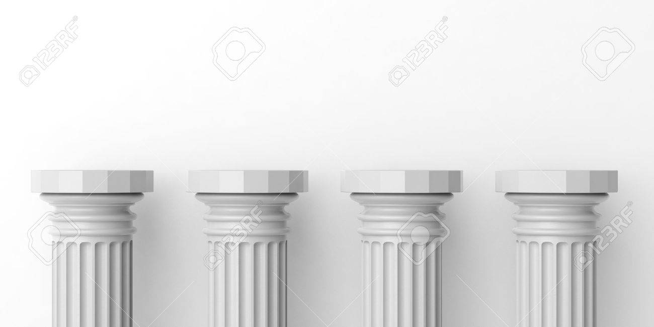 3d rendering four white marble pillars on white background stock