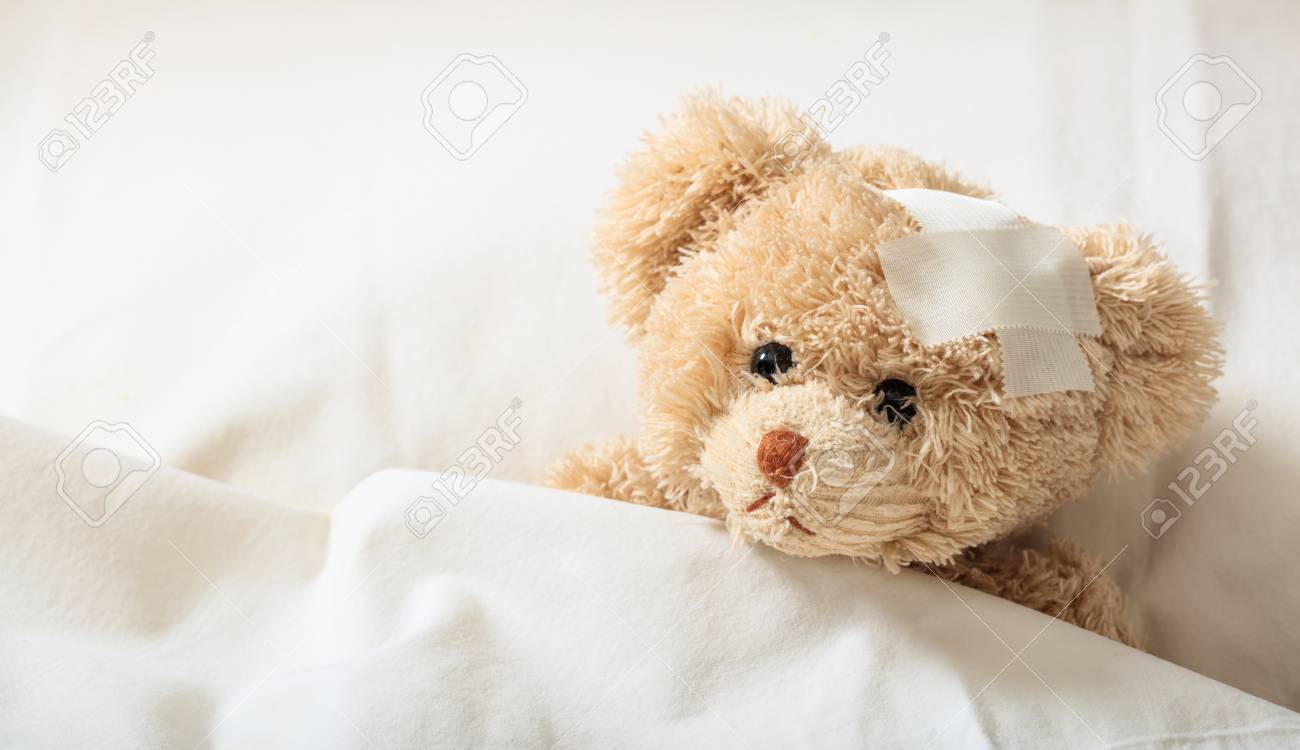 Teddy bear in bandages stock illustration. Illustration of healthcare -  101421815