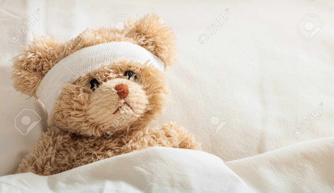 Sick Concept.Teddy Bear In The Hospital 