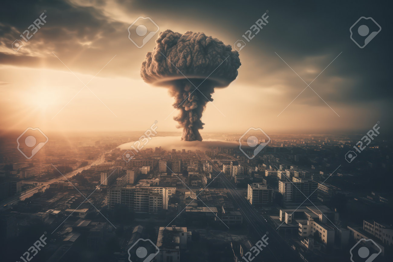 Nuclear Explosion In The City. The Concept Of Disaster And Catastrophe., AI  Generated Stock Photo, Picture and Royalty Free Image. Image 201439032., image size:1300x867