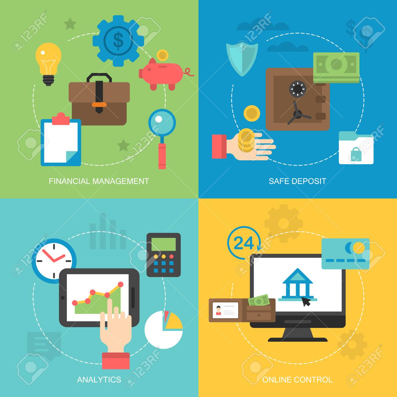 flat icons design for online banking financial management safe online financial management