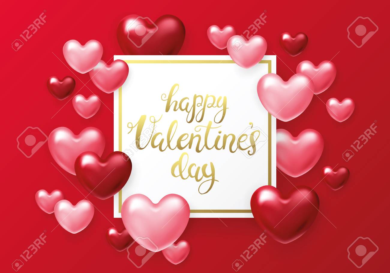 valentines day background design with realistic heart shapes