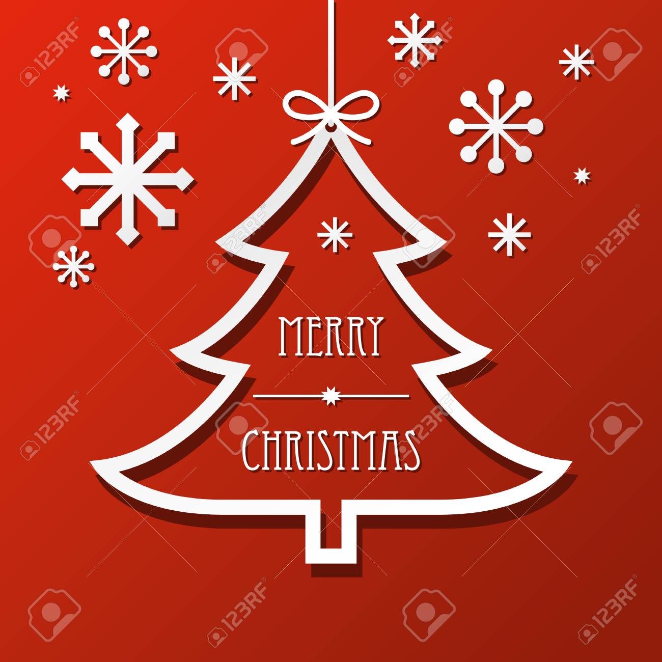 紙のクリスマス ツリーと雪の結晶の背景 ホワイト ペーパー クリスマス ツリーと赤の背景に雪の結晶 のイラスト素材 ベクタ Image