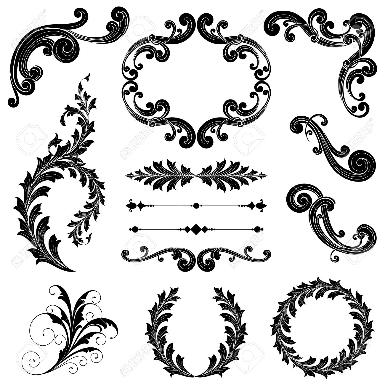 floral ornament set ornamental scrolls text dividers frames