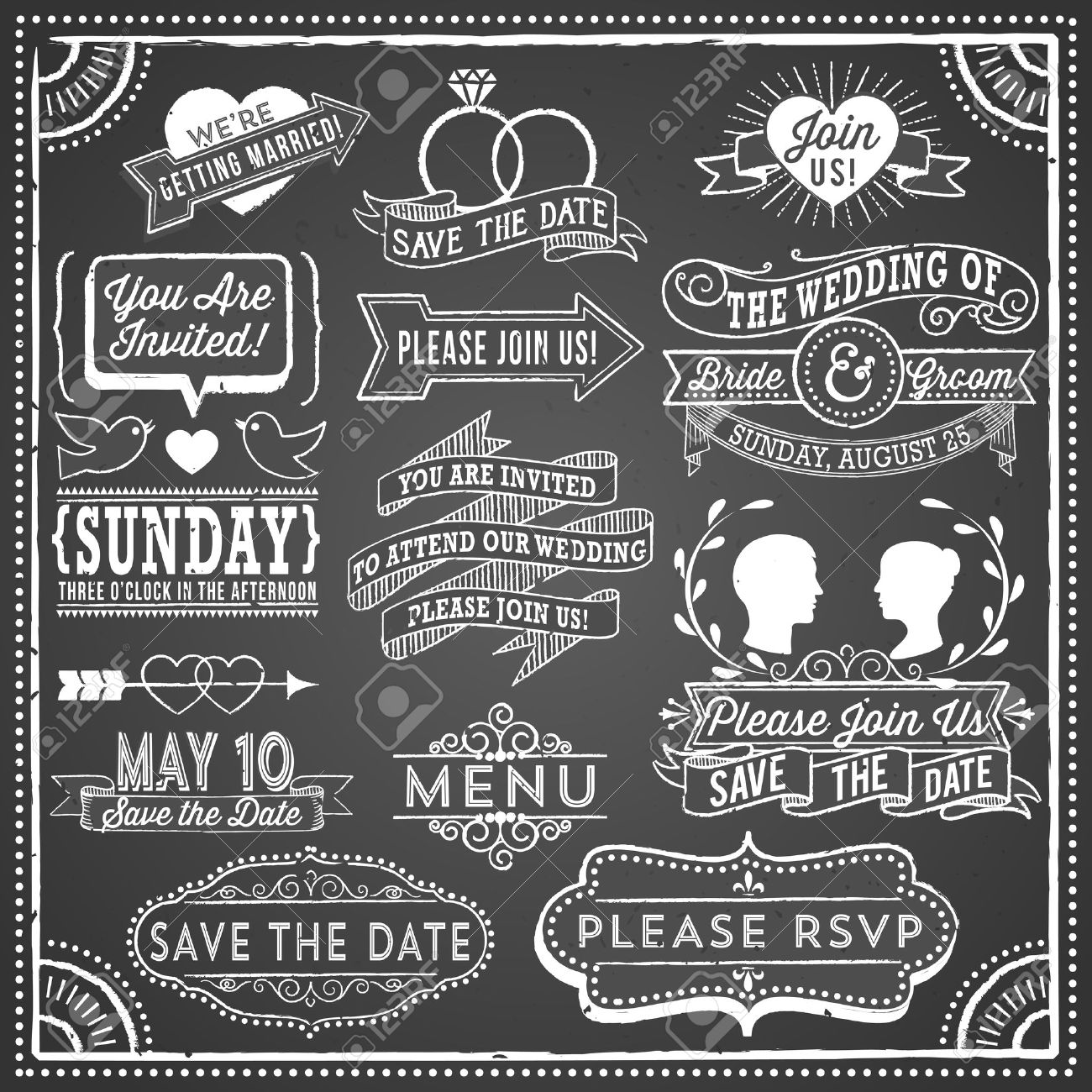 chalkboard wedding invitation elements retro and hand drawn chalkboard wedding invitation
