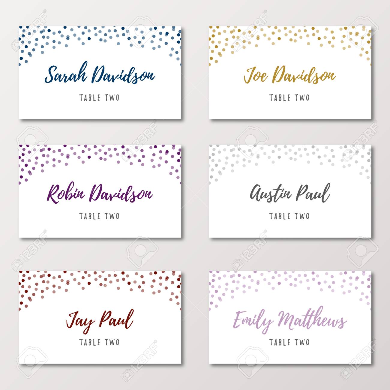 Confetti Wedding Place Cards - Templates In 20 Different Colors For Table Name Cards Template Free Confetti Wedding Place Cards - Templates In 20 Different Colors For Table Name Cards Template Free