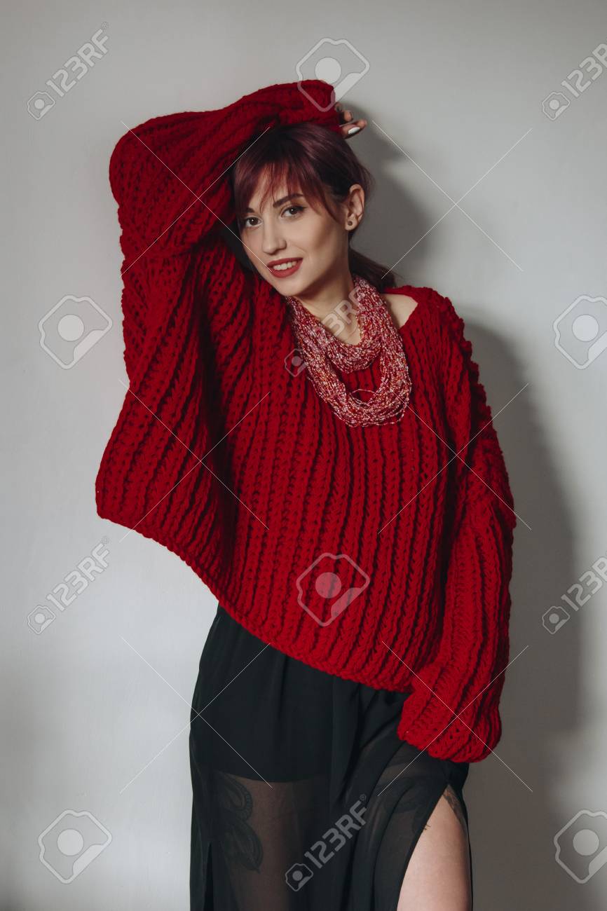 red oversized sweater