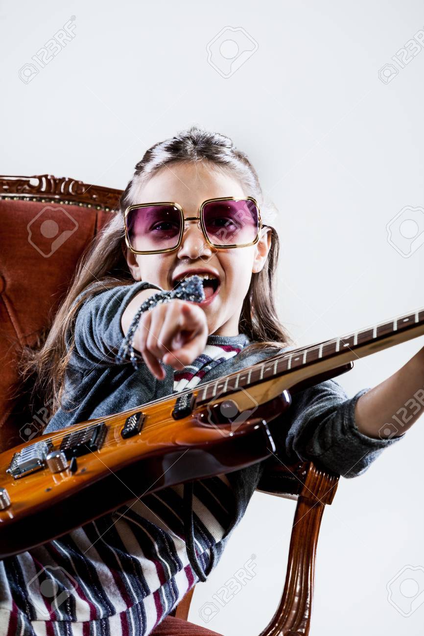 I M Gonna Rock You Everybody Says This Little Girl With Her Electric Stock Photo Picture And Royalty Free Image Image