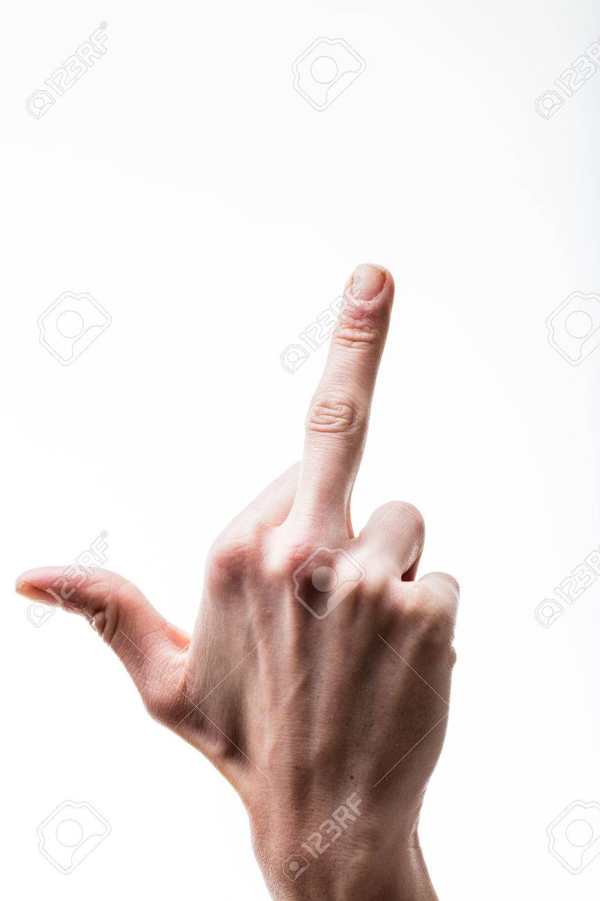 白い肌と女性の細い手で示す中指 の写真素材 画像素材 Image
