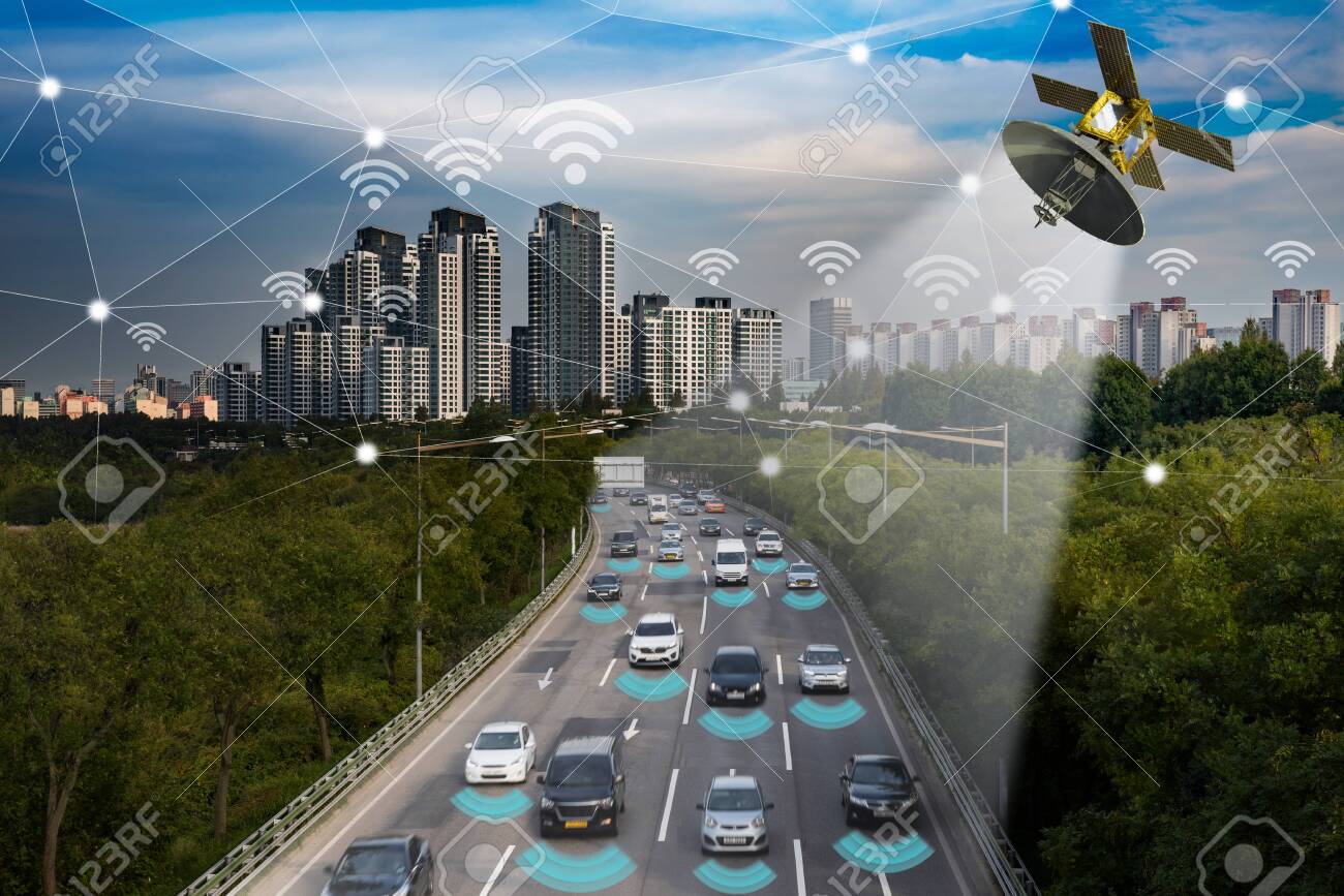 Smart car, Autonomous self-driving mode vehicle on metro city road IoT concept - 132197554 Smart car, Autonomous self-driving mode vehicle on metro city road IoT concept - 132197554