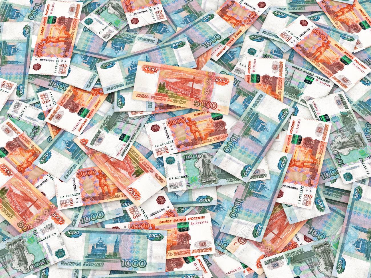 russian currency heap of russian ruble banknotes stock photo