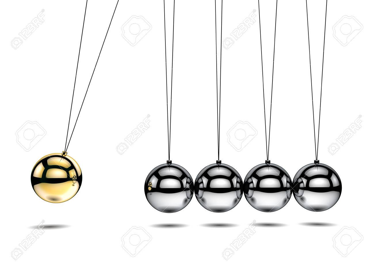 newton s cradle with one gold ball 3d illustration stock photo