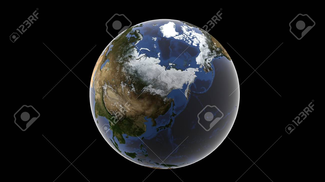 アジアと雪に覆われたアラスカ 黒い背景に地球の孤立した地球儀 3d レンダリング Nasa によって供給されたこの画像の要素のビュー の写真素材 画像素材 Image