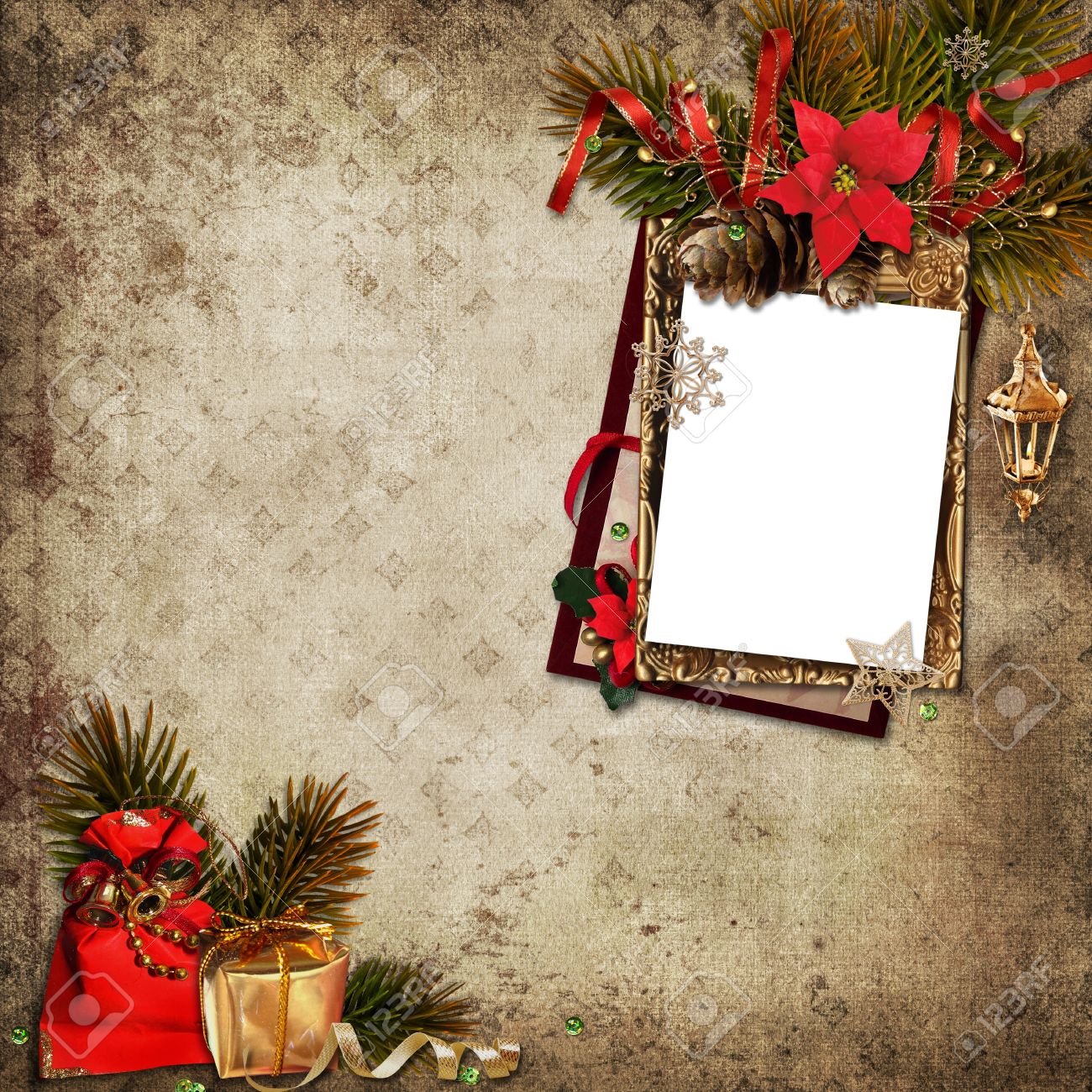 vintage christmas background with frame stock photo picture and