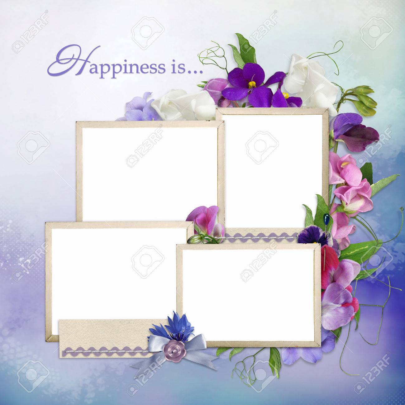 Frames For Family And Summer Flowers On Delicate Background Stock Photo,  Picture And Royalty Free Image. Image 72324005.