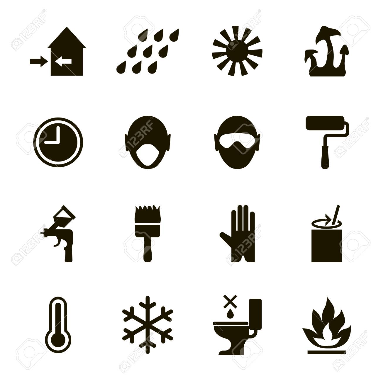paint or enamel features and safety icons set usage health