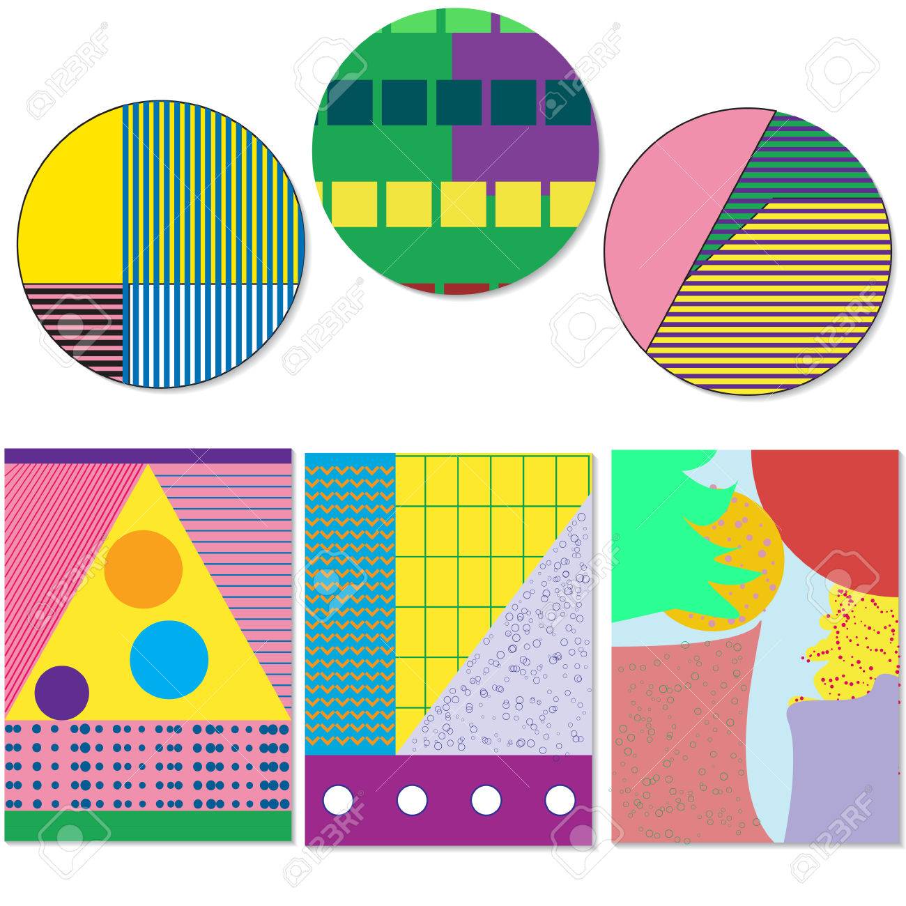 スタイルのレトロなメンフィス 80 年代や 90 年代風ファッションの抽象的な背景のシームレスなパターン 三角形 円 およびライン 生地 包装紙 壁紙 サイトの良いデザイン のイラスト素材 ベクタ Image