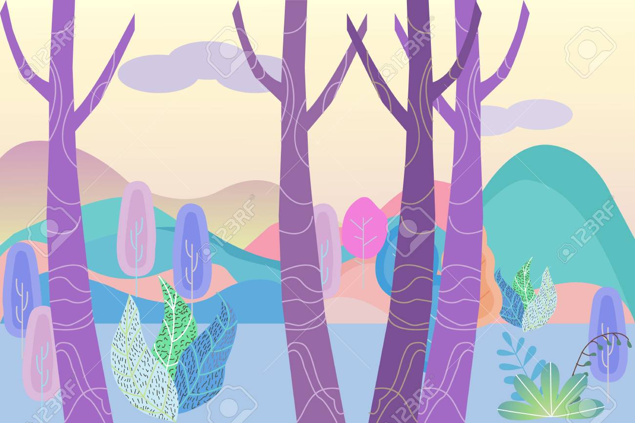 Fantastic Landscape In A Foggy Haze In The Early Morning Cartoon Royalty Free Cliparts Vectors And Stock Illustration Image 102301187