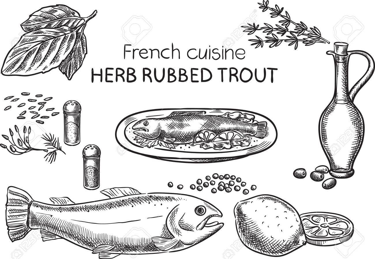 スケッチ手描きフランス料理レシピ イラストのイラスト素材 ベクタ Image