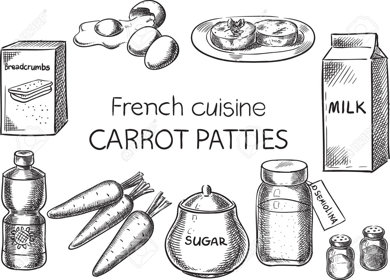 スケッチ手描きフランス料理レシピ イラストのイラスト素材 ベクタ Image