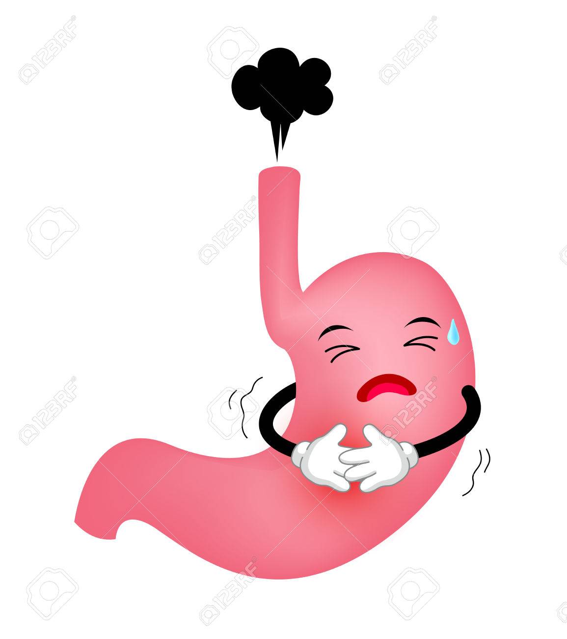 Sad Cartoon Stomach Character In Pain. Chronic Erosive