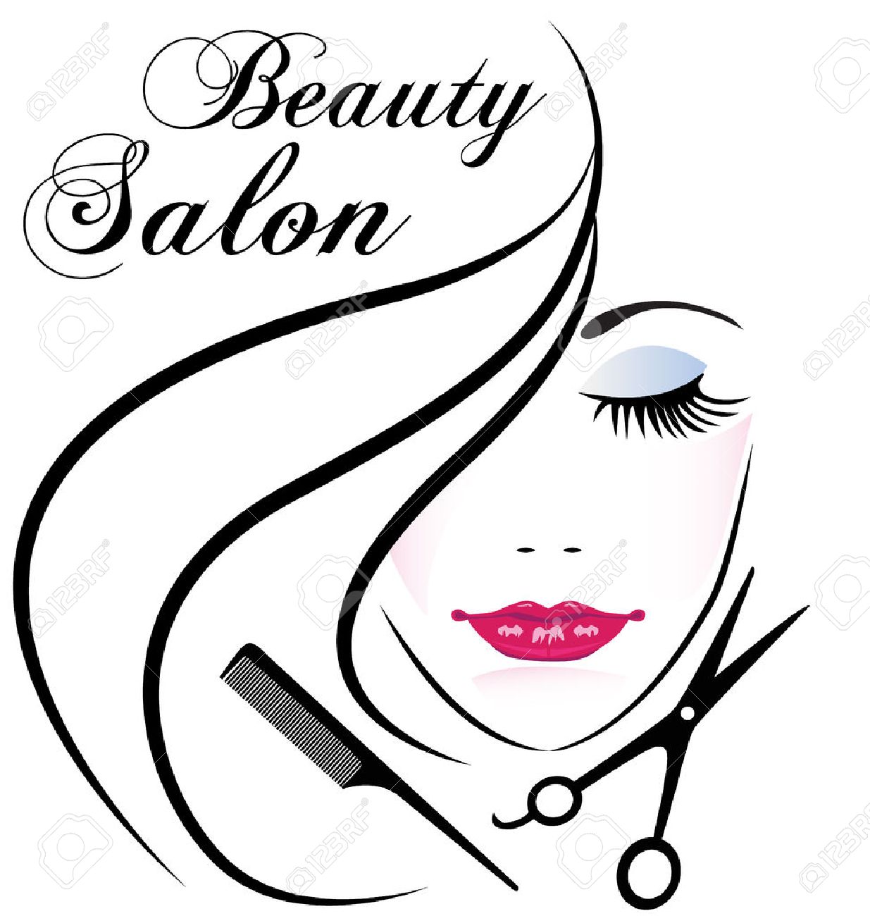 Beauty salon pretty woman hair face comb and scissors logo vector design - 68645764 Beauty salon pretty woman hair face comb and scissors logo vector design - 68645764