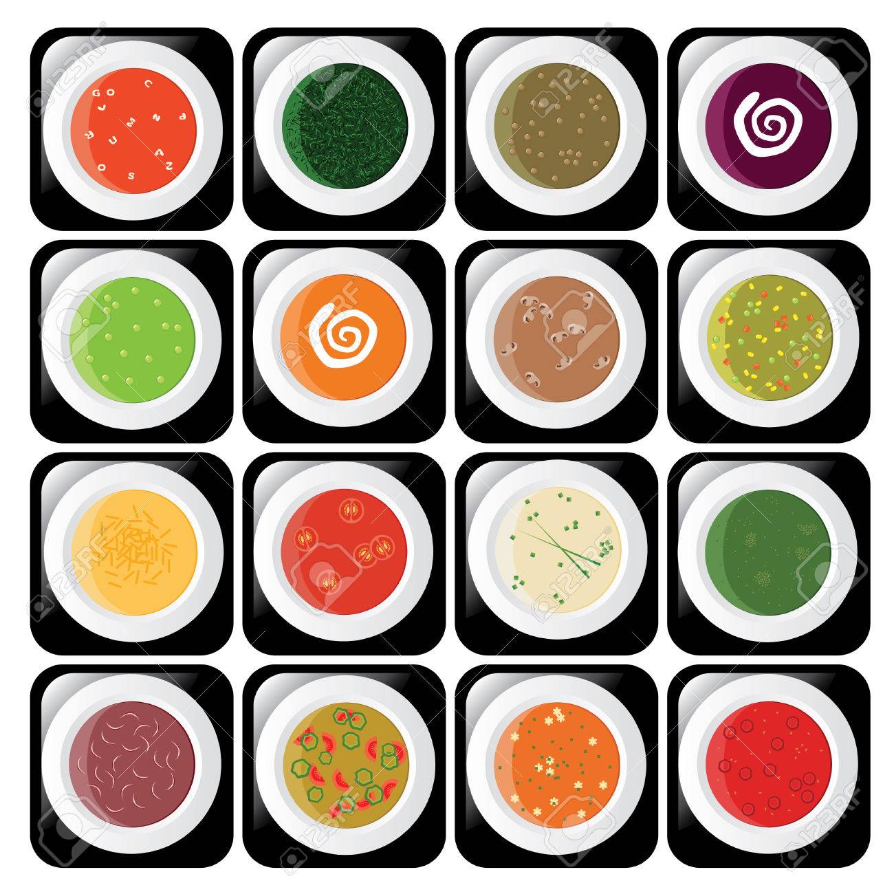 スープの別の種類のアイコンを設定 のイラスト素材 ベクタ Image